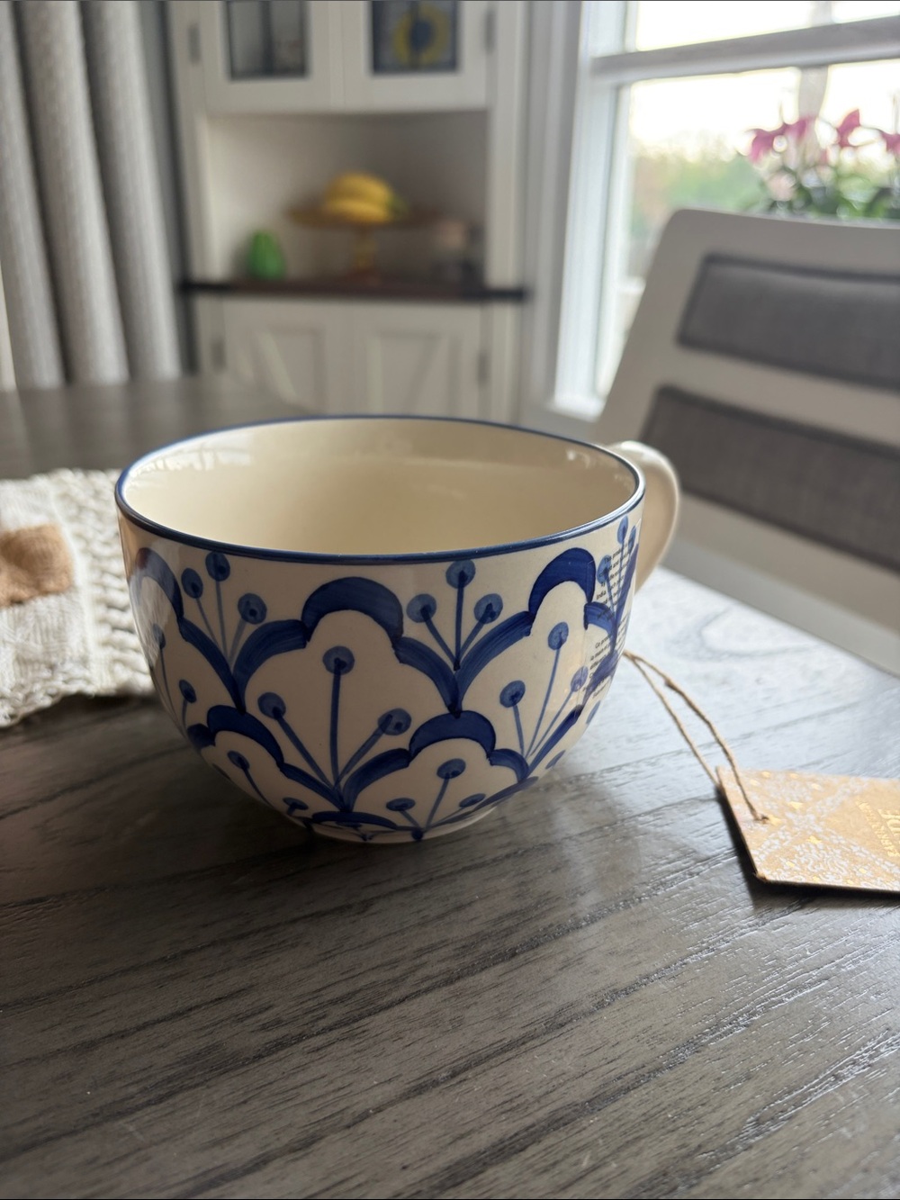 Blue and White Ceramic  OversizedTea Cup with Floral Motif